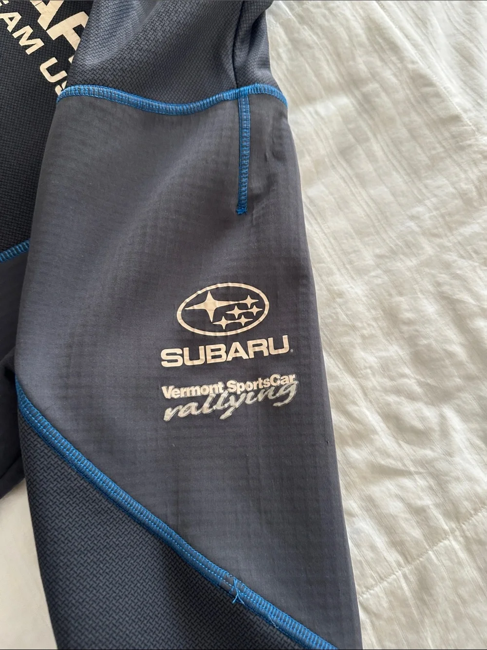 Subaru Rally Team USA Men's Gray Performance Zip Jacket with Blue Trim